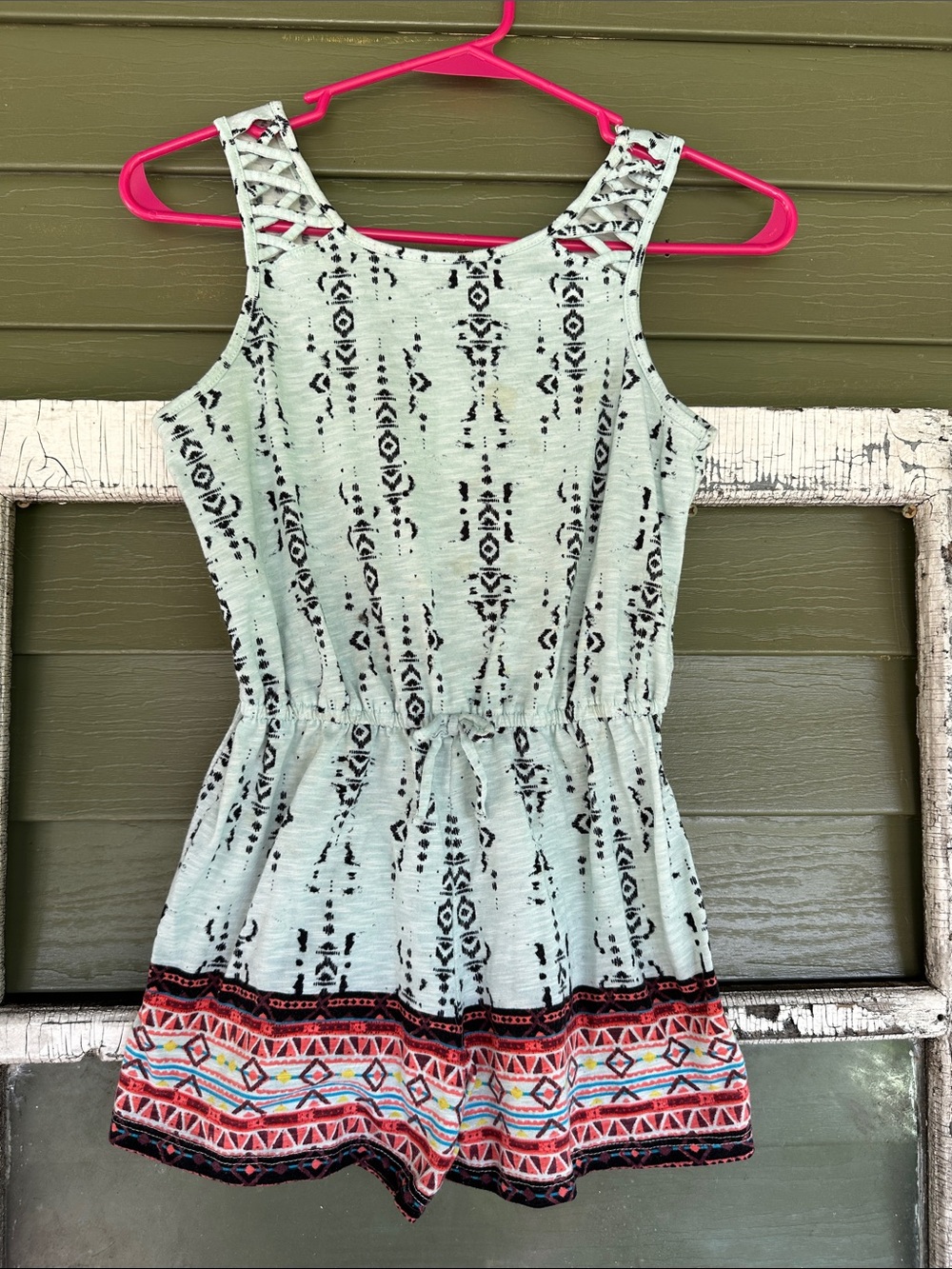 Mudd Mint Tribal Print Girls Romper with Colorful Hem